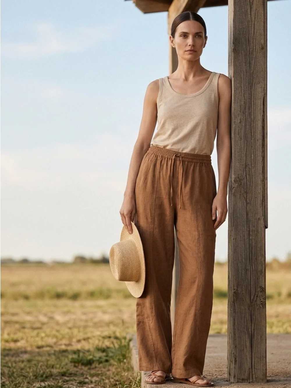 Banana Republic Wide-Leg Linen Pants in Brown